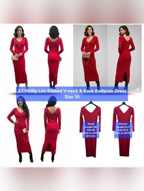 3.1 Phillip Lim Ribbed V-neck & Back Bodycon Dress Size 10